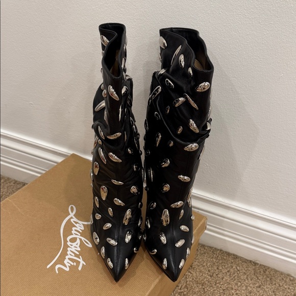 Christian Louboutin Nail Stud Boots 37 Rare Limited Edition Black Leather 💋 - Picture 3 of 12